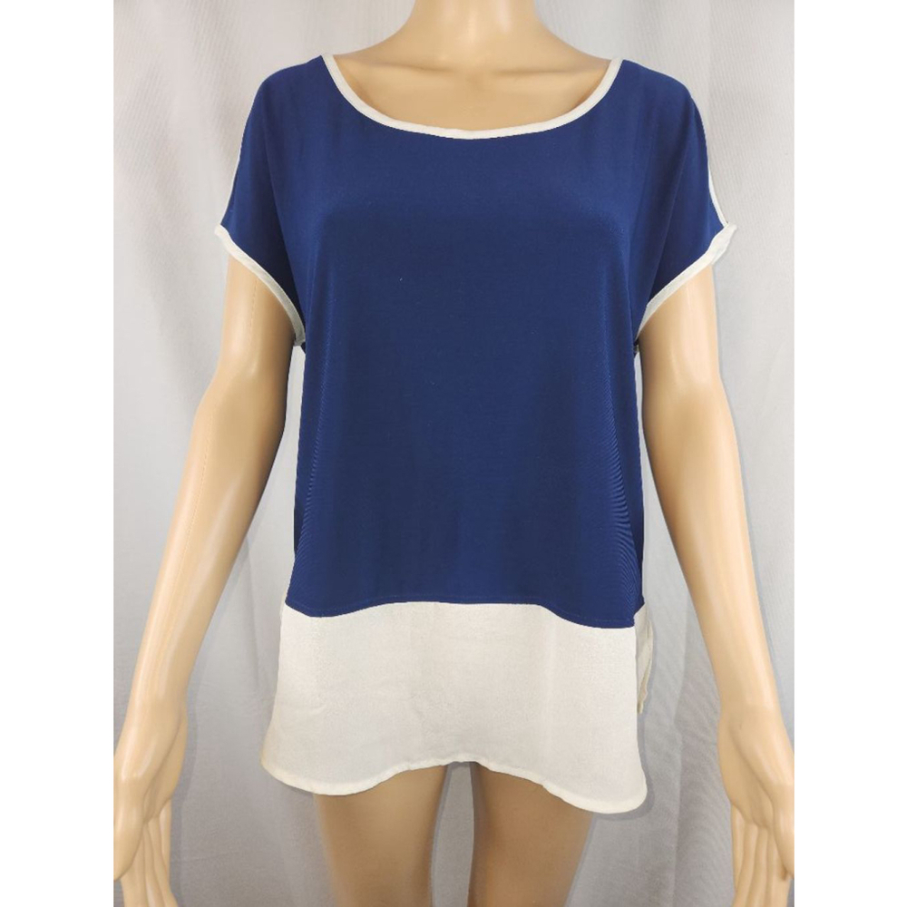 Luxology | Women | Short Sleeve | Shirt | Top | Blue and White | Size Medium